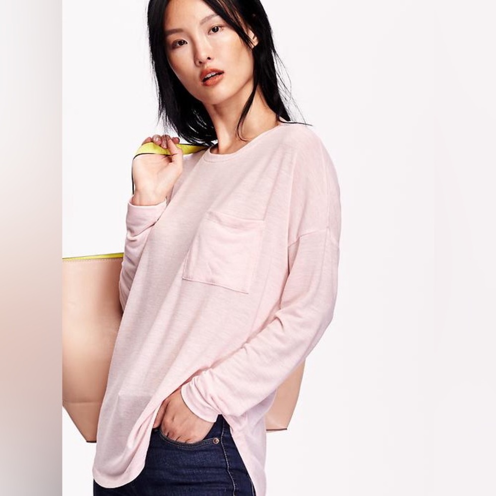 Rag and Bone Jean - Pink Heathered Oversized Long Sleeve Pocket Tee Shirt